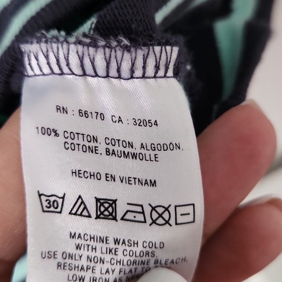 ANTHRO | Postage stamp Bow back striped dress navy blue sz L - Picture 6 of 6